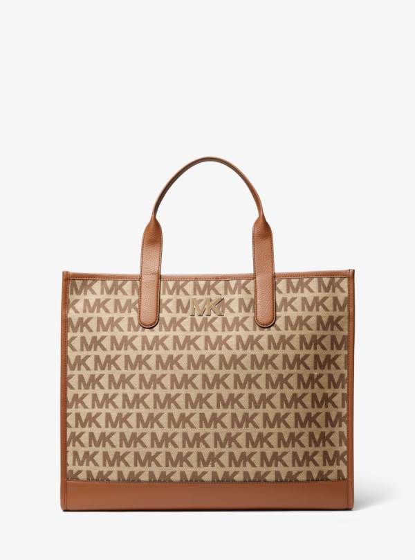 Damske Prenosná Taška Michael Kors Hudson Logo Jacquard Béžové Viacfarebný - Kabelky Michael Kors Outlet | XGNYE-6485